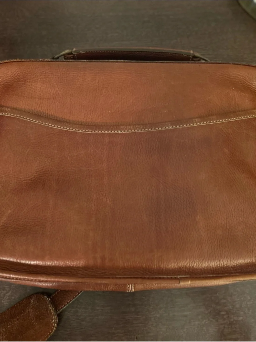 Levenger Brown Pebbled Leather Messenger Briefcase fits 13” Laptop English Made